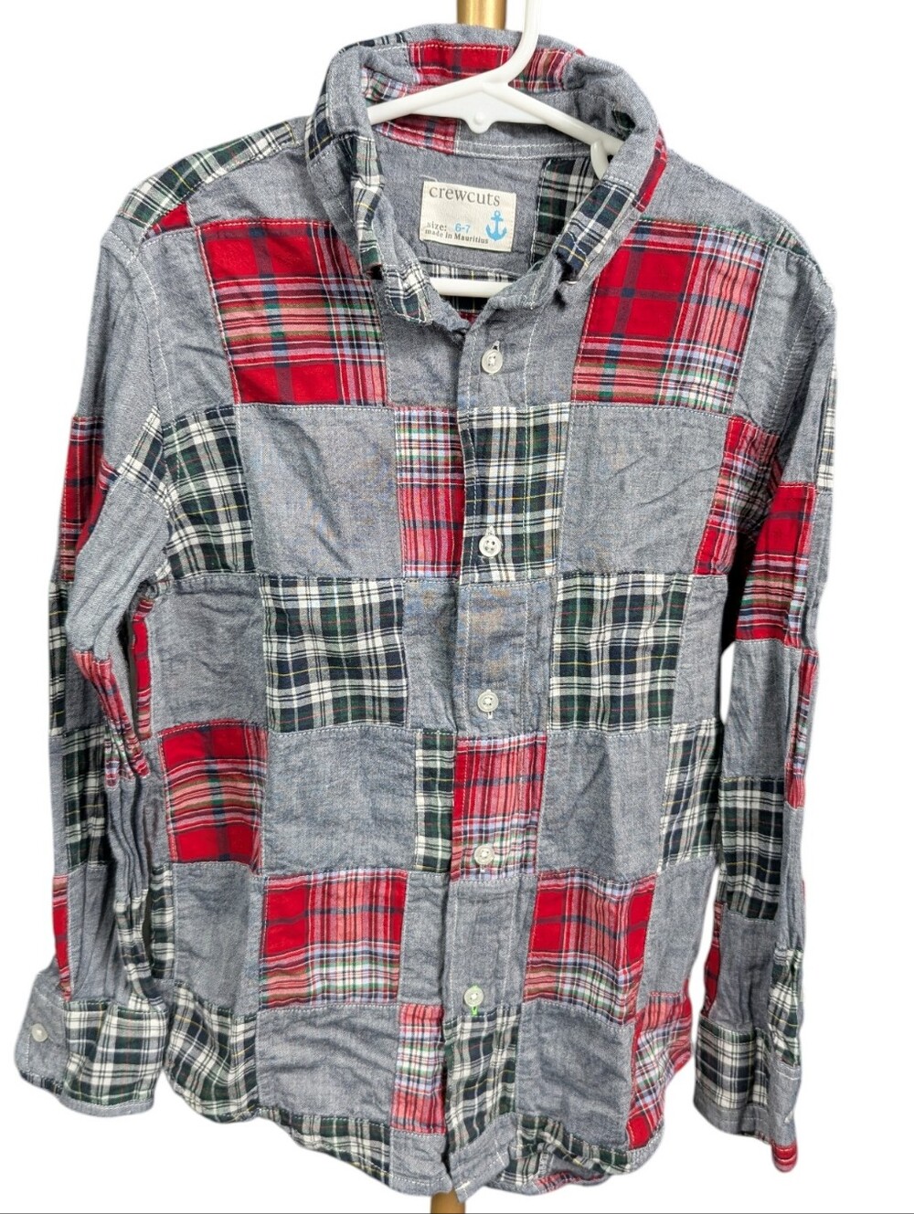 Crewcuts Patchwork Boys' Plaid Button-Down Shirt Sz 6-7